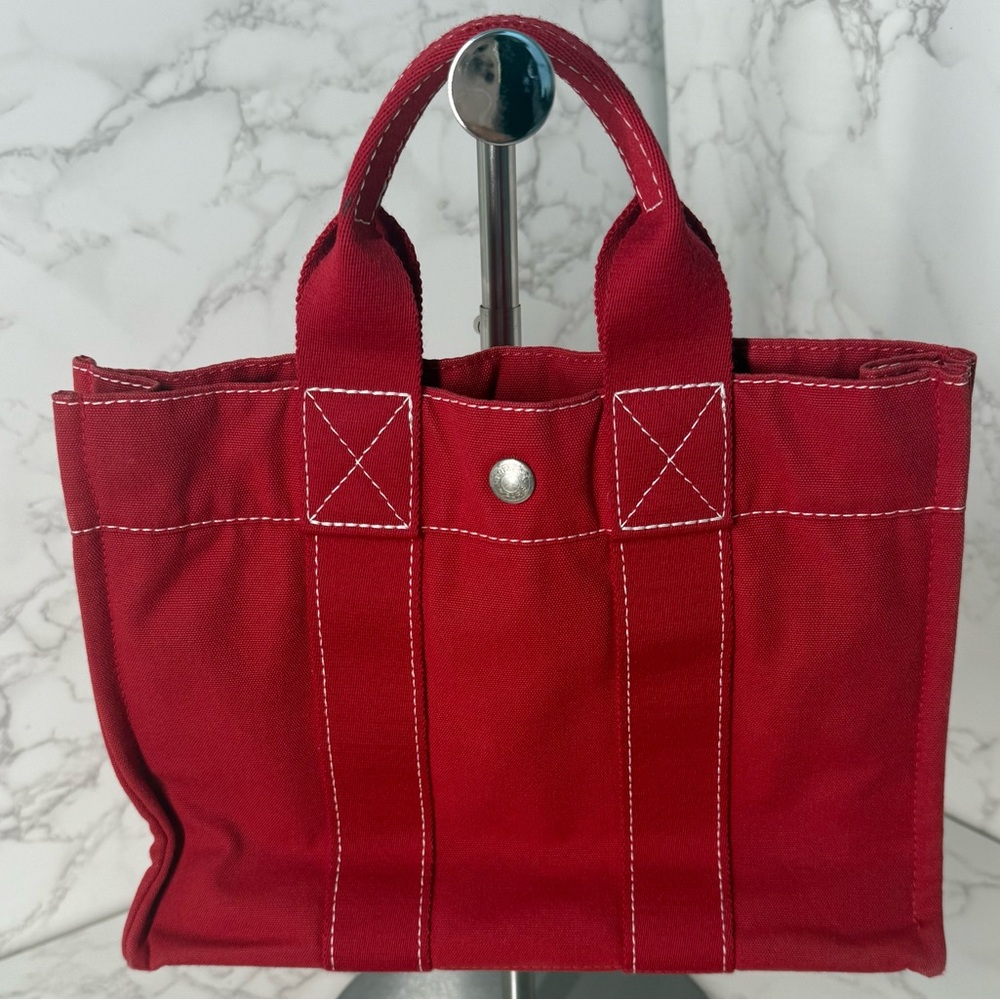 Hermes Red Canvas Tote Bag